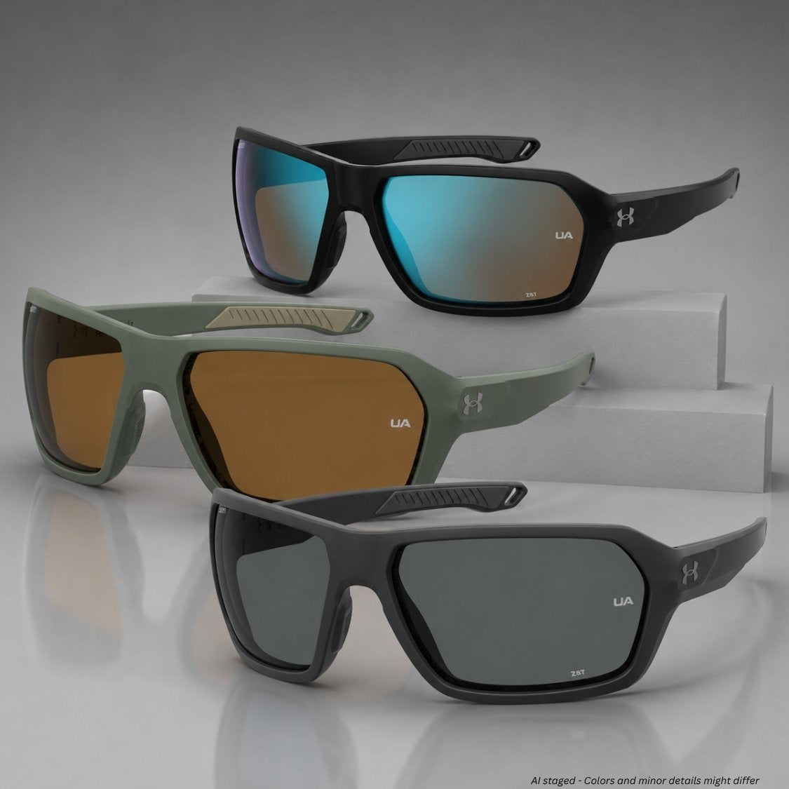 Under Armour UA Recon ANSI Z87.1 sunglasses shown in all three available colorways