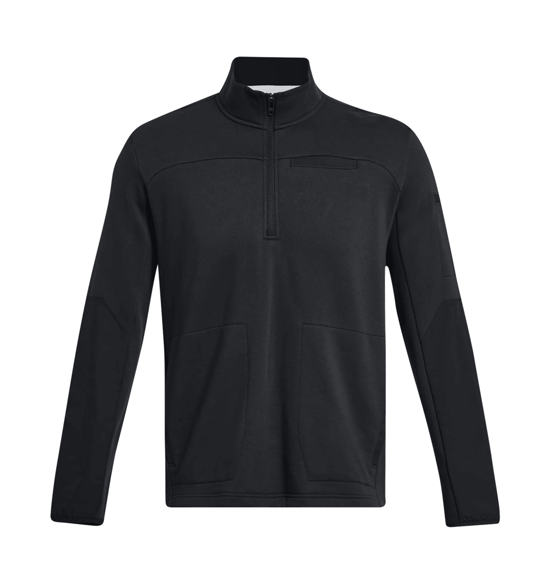 Under Armour UA Rival Fleece Tactical Job 1/4 Zip in black, featuring a 1/4 zip front and multiple pockets for convenience.