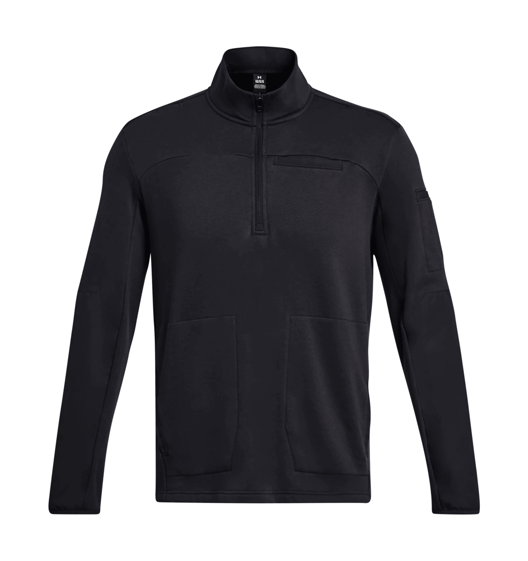 Under Armour UA Rival Fleece Tactical Job 1/4 Zip in black, featuring a front zip and multiple pockets for convenience.