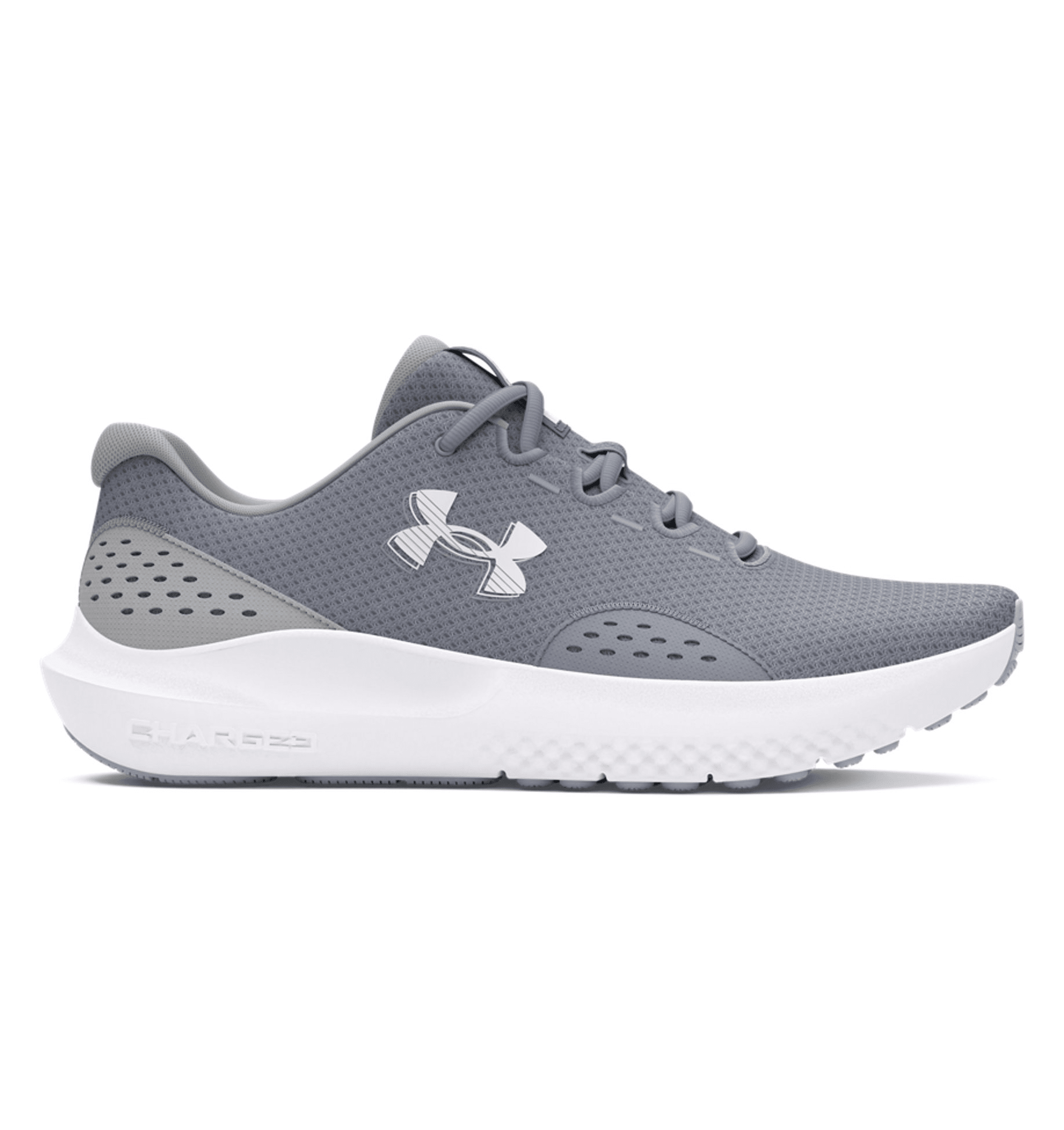 Under Armour UA Surge 4 Running Shoes in grey with breathable mesh upper and cushioning for comfort and support.