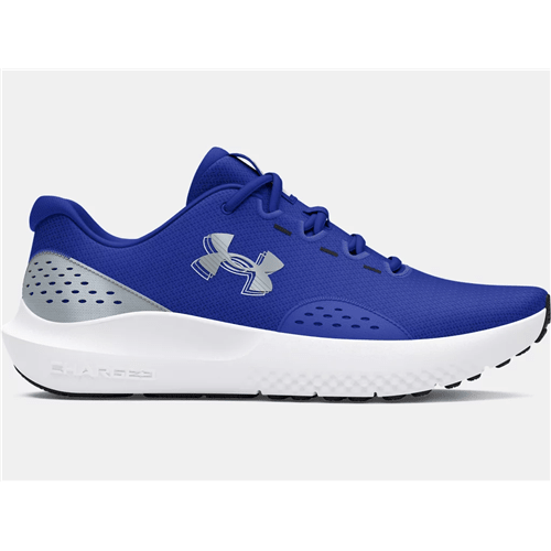 Under Armour UA Surge 4 Running Shoes in blue, featuring breathable mesh upper and enhanced cushioning for ultimate comfort.