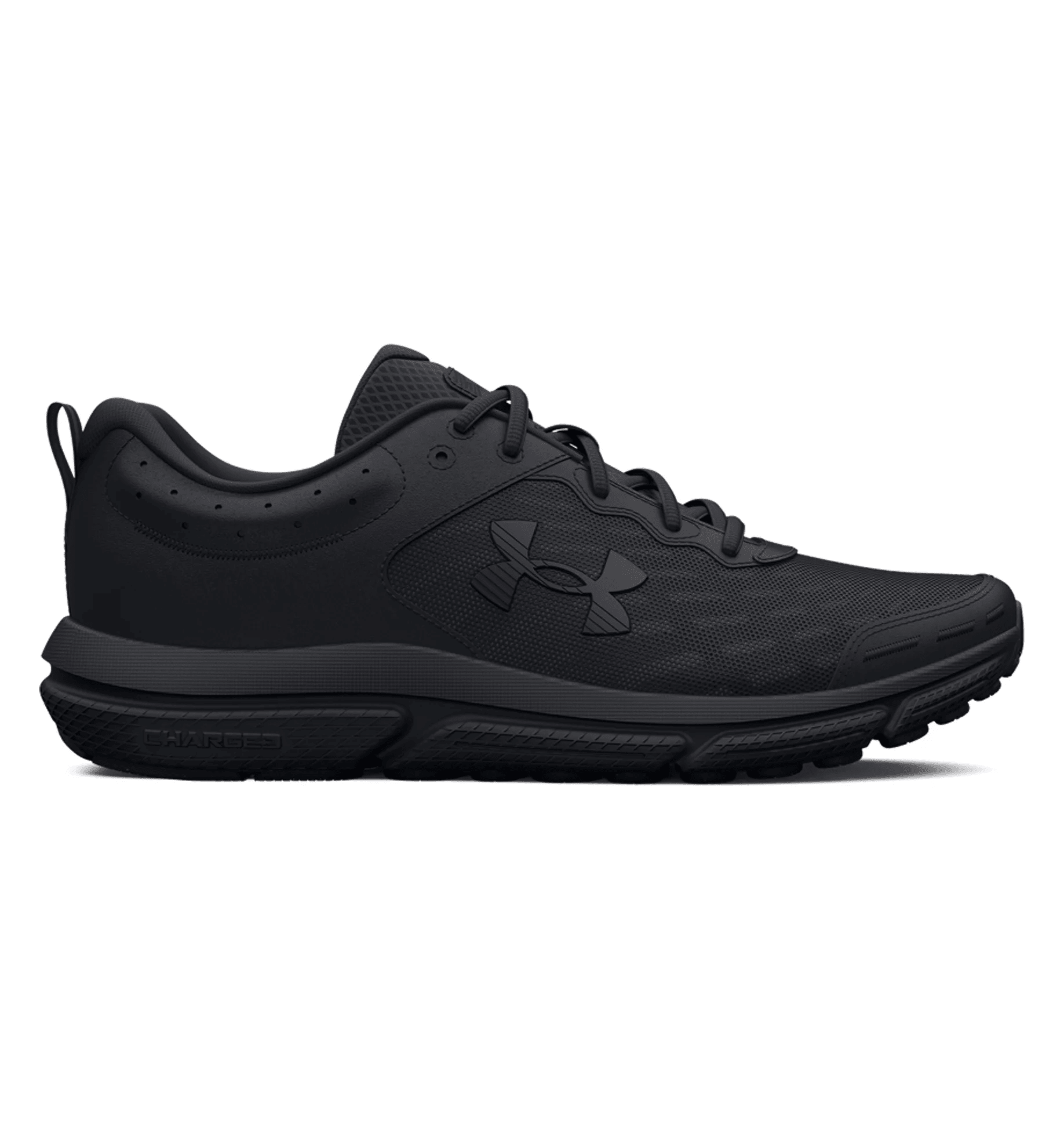 Under Armour Women's UA Charged Assert 10 running shoes in black, featuring breathable mesh and Charged Cushioning for comfort.