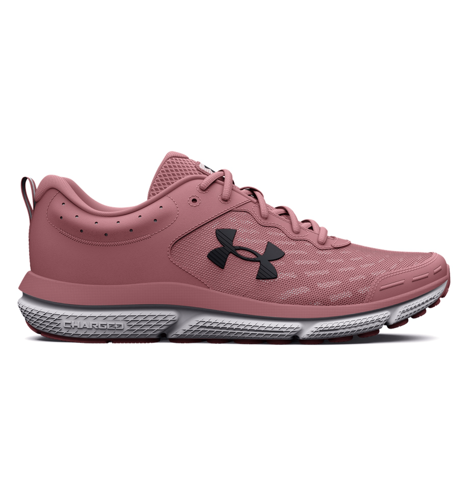 Under Armour Women's UA Charged Assert 10 Running Shoes in rose pink, featuring breathable mesh and Charged Cushioning for comfort.