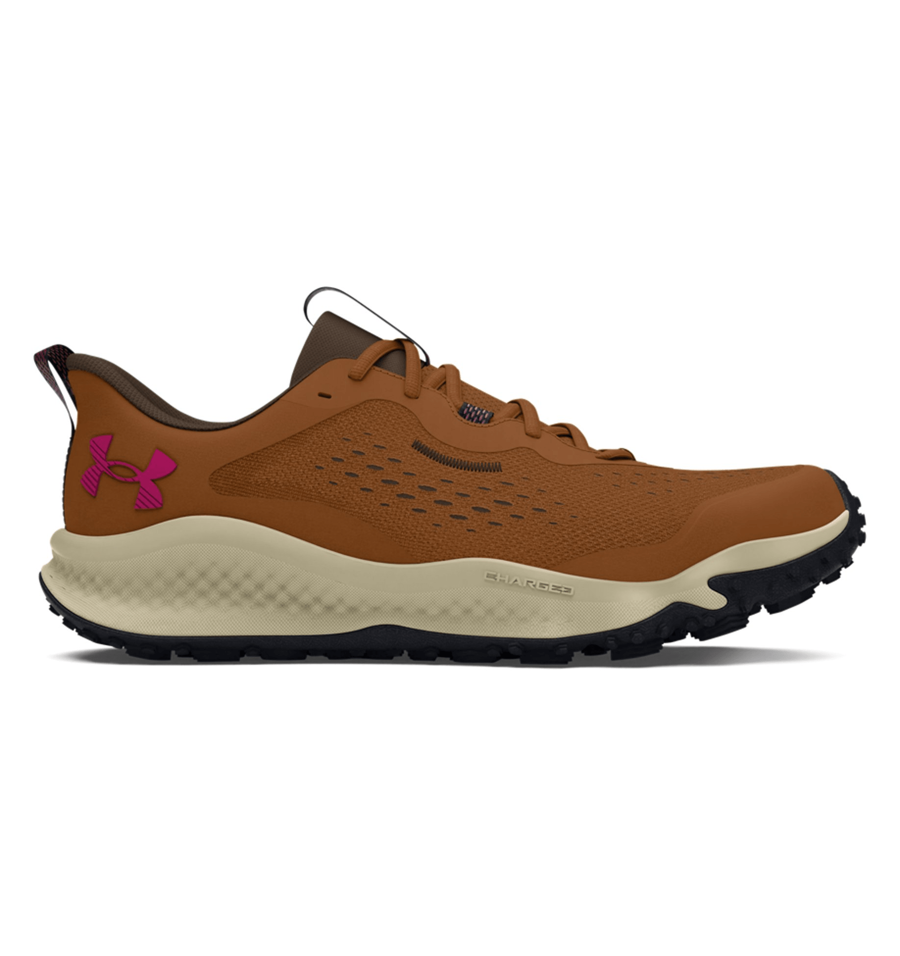 Under Armour Women's UA Charged Maven Trail Running Shoes in brown with pink accents, designed for comfort and durability on trails.