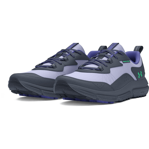 Under Armour Women's UA Charged Verssert Speckle 2 Running Shoes in gray and purple, featuring breathable upper and durable outsole.