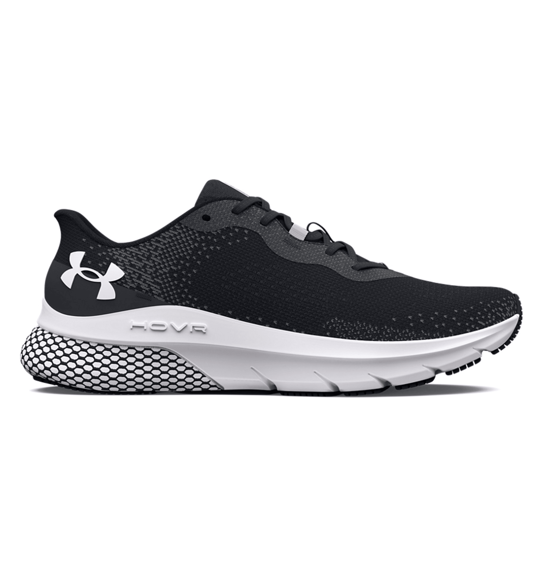 Under Armour Women's UA HOVR Turbulence 2 Running Shoes in black, featuring breathable knit upper and cushioned sole for comfort.