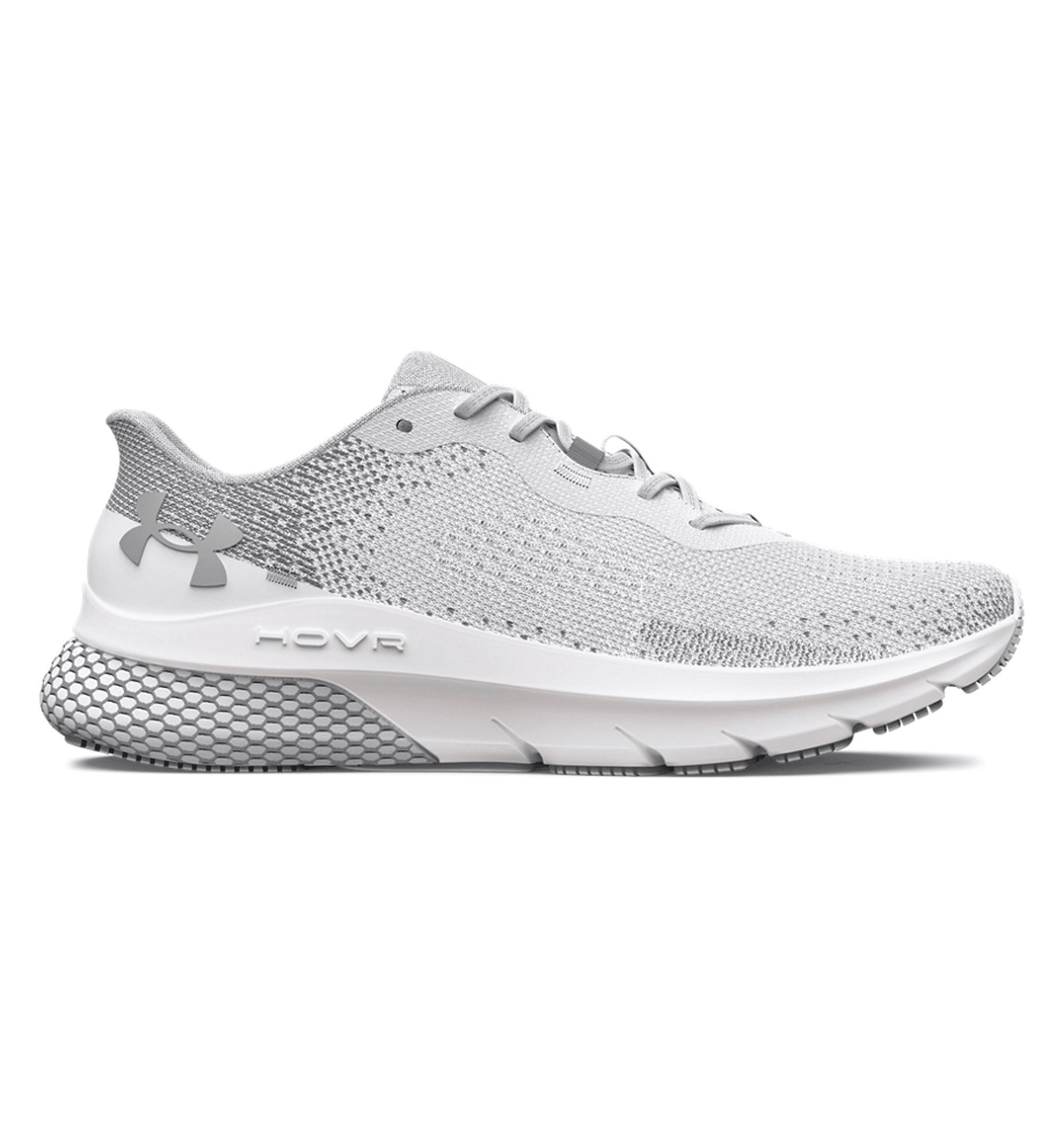Under Armour Women's UA HOVR Turbulence 2 running shoes in gray, featuring breathable knit upper and responsive cushioning.