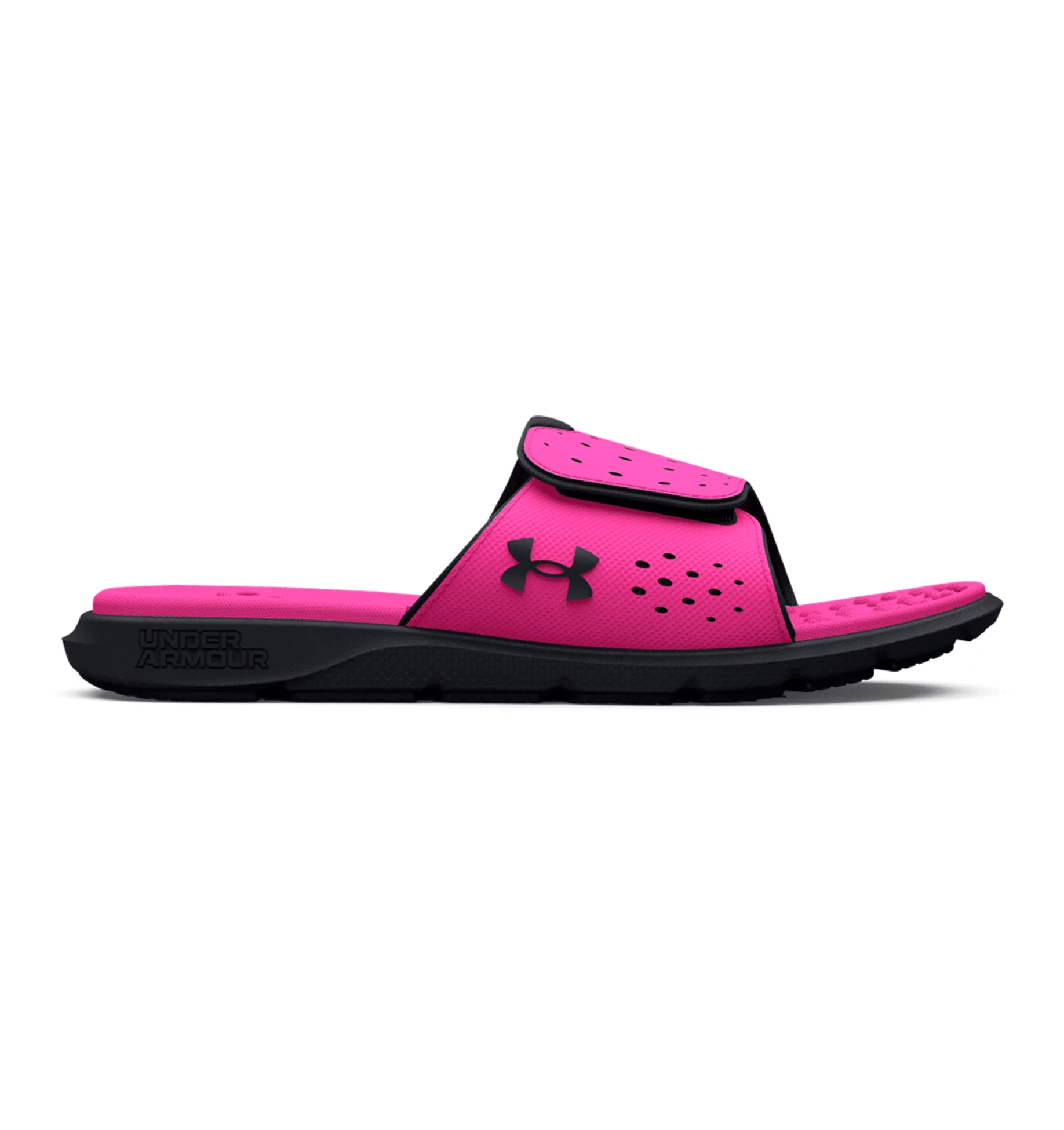 Under Armour Women's UA Ignite Pro Slides in vibrant pink with adjustable strap and breathable design for ultimate comfort.