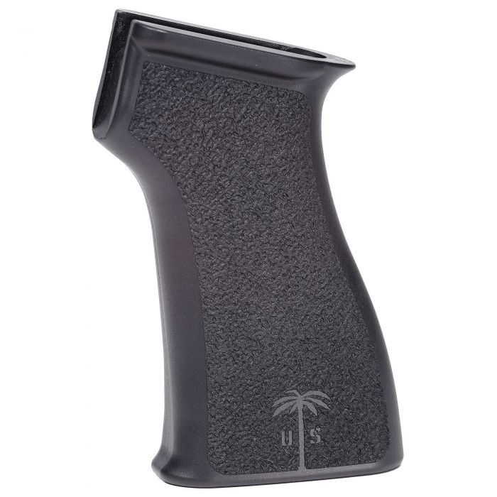 Black US Palm AK Grip featuring ergonomic design and aggressive stippling for enhanced control and comfort.