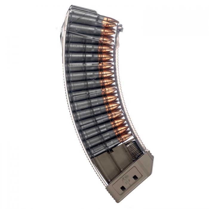 US Palm AK30R Magazine displaying 30-round capacity with polymer design and low friction follower for reliable performance.