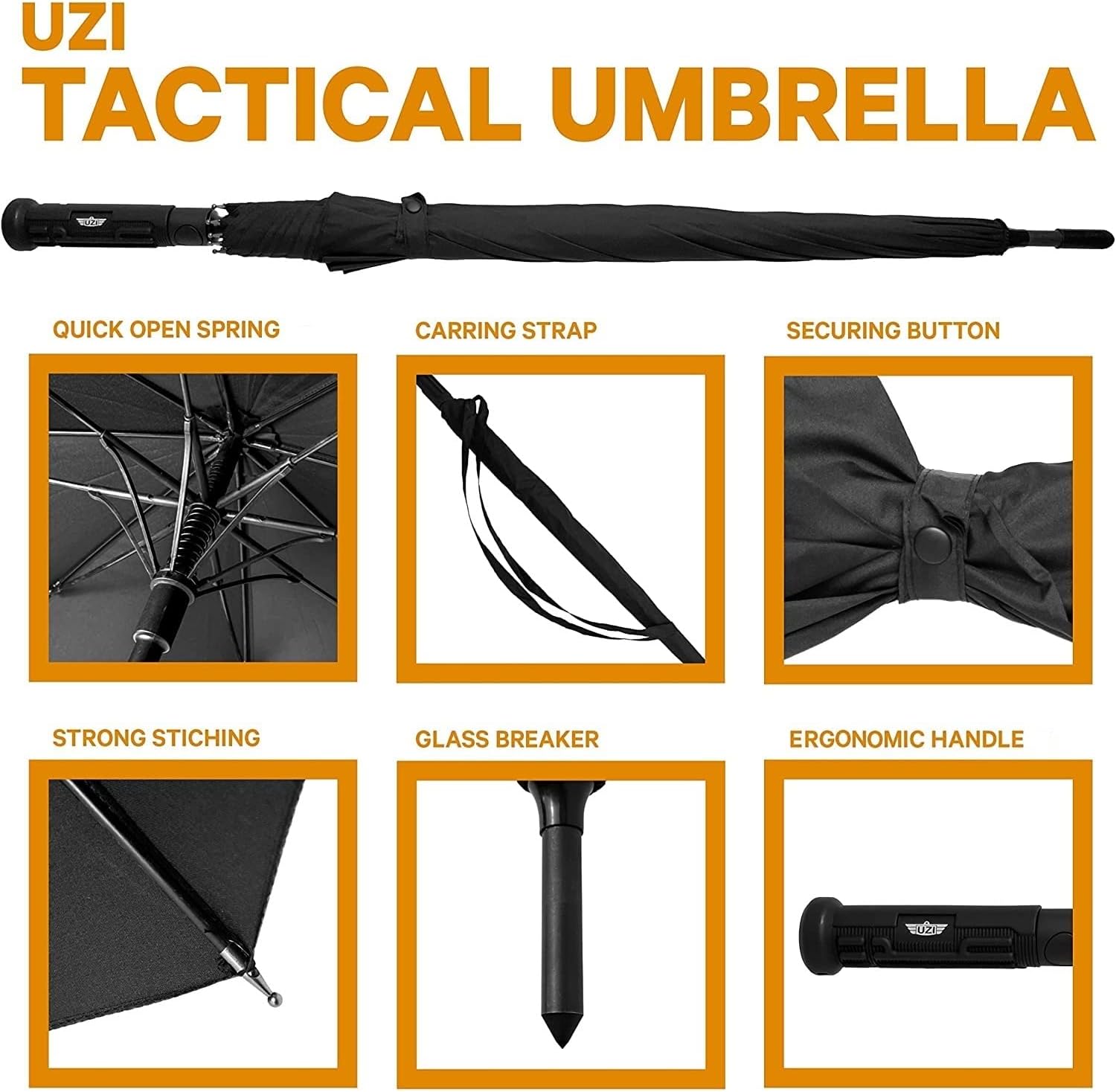 UZI Fiberglass Self - Defense Tactical Umbrella - WCUniforms