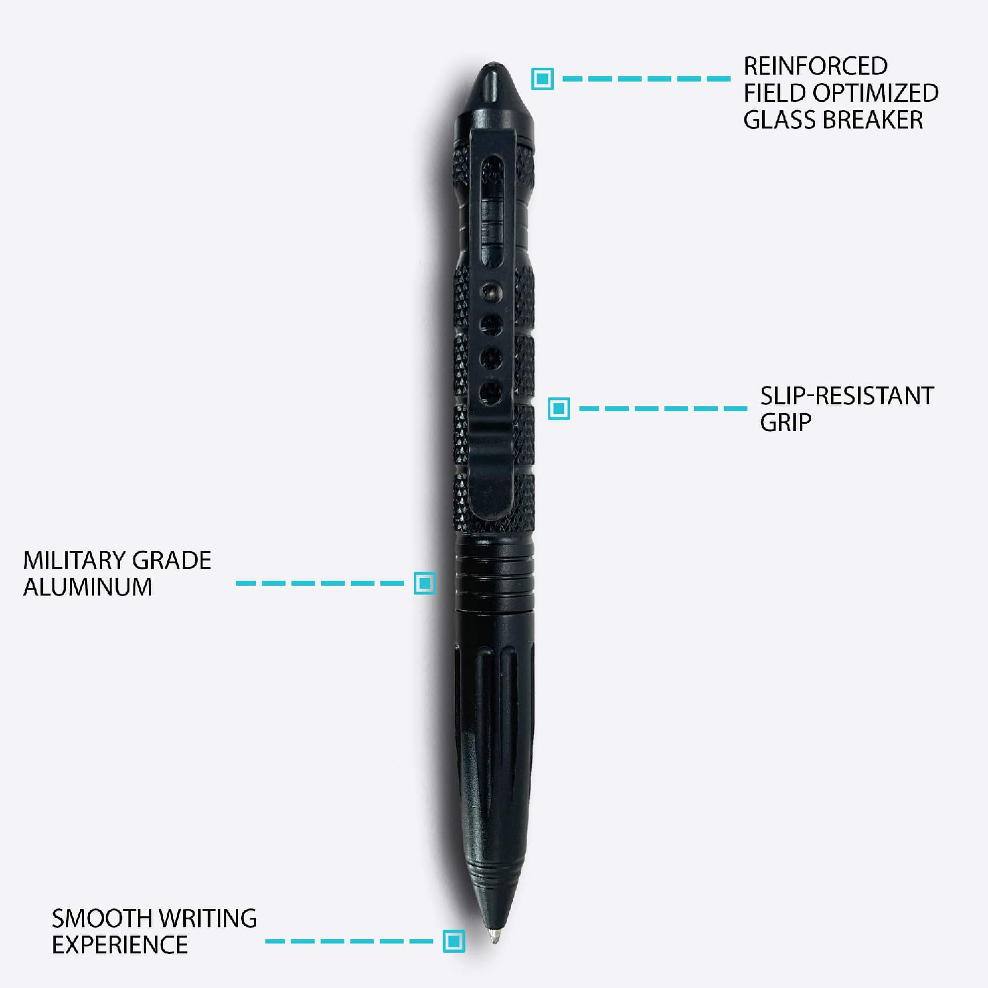 UZI Tactical Defender Pen with Glassbreaker – Black Aluminum Pen