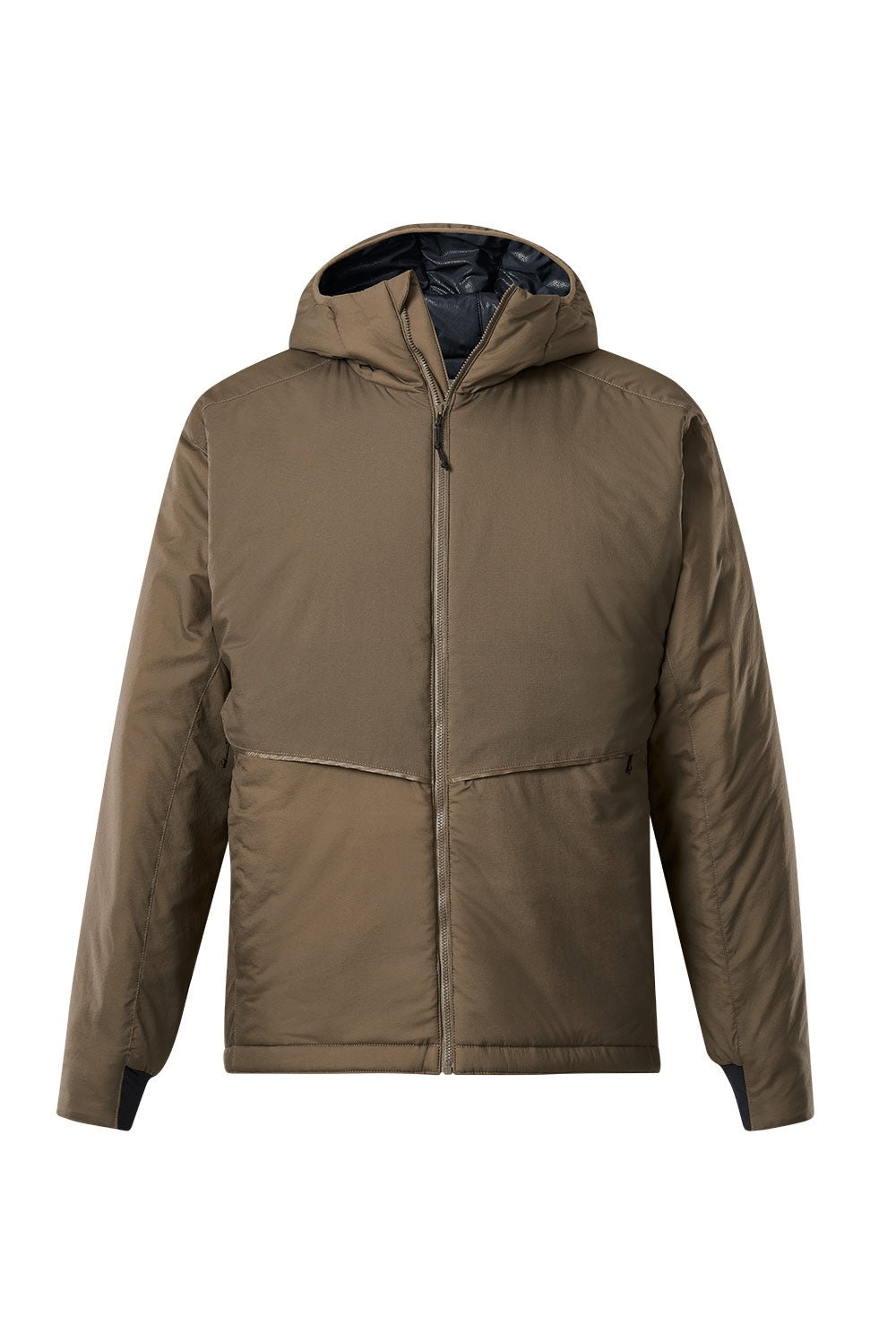 Vertx Integrity +P Jacket in brown with adjustable hood, designed for warmth and low-profile functionality in cold weather.