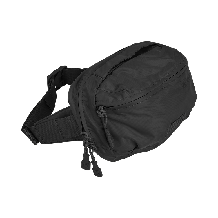 Vertx Long Walks MP Waist Pack in black, designed for convenience with zipper pulls and adjustable waist strap.