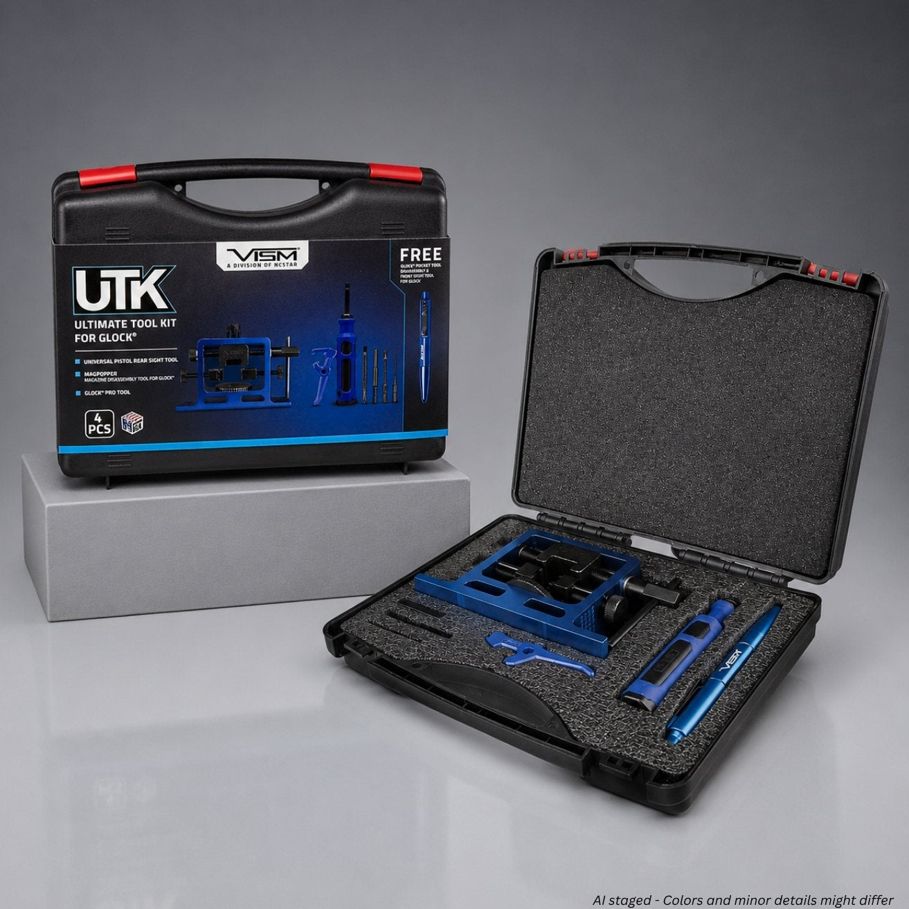 Vism Ultimate Tool Kit for Glock with open case on a gray background