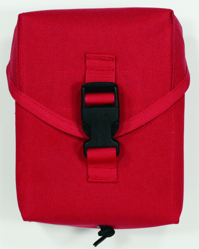 Voodoo Tactical 2 in 1 First Aid Pouch in red with secure buckle and modular design for medical gear storage.