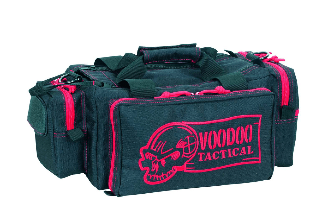 Voodoo Tactical Compact Rhino Range Bag with double zipper and adjustable inner dividers in black and pink.