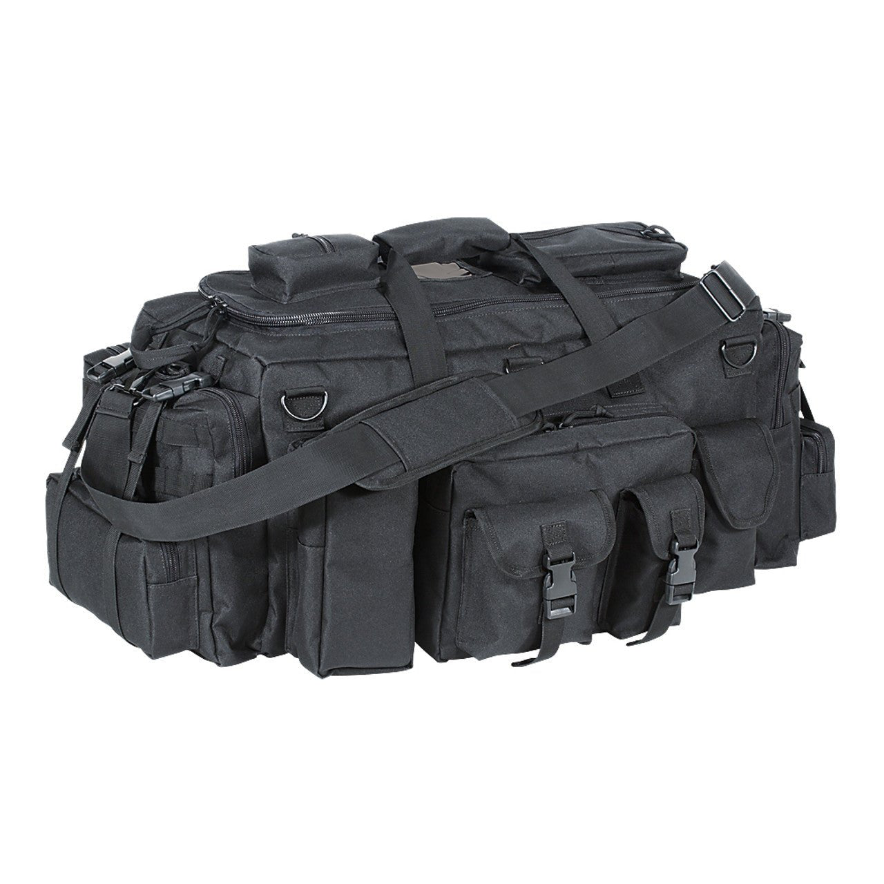 Voodoo Tactical Mini Mojo Load-Out Bag in black, angled front view showing pouches and D-rings