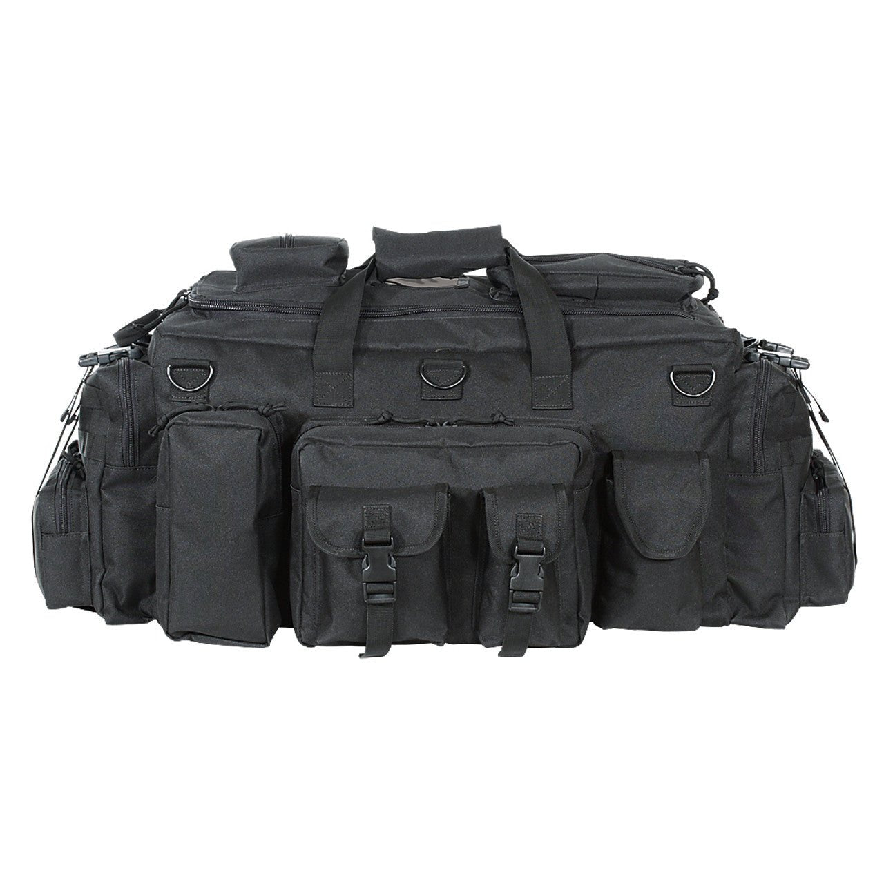 Voodoo Tactical Mini Mojo Load-Out Bag in black, front view showing compression straps and pouches
