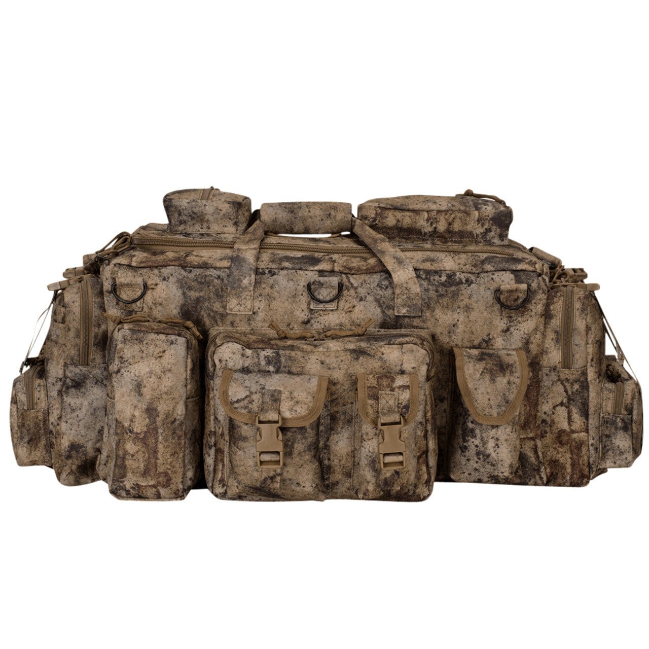 Voodoo Tactical Mini Mojo Load-Out Bag in VTC camo, front three-quarter view showing pouches