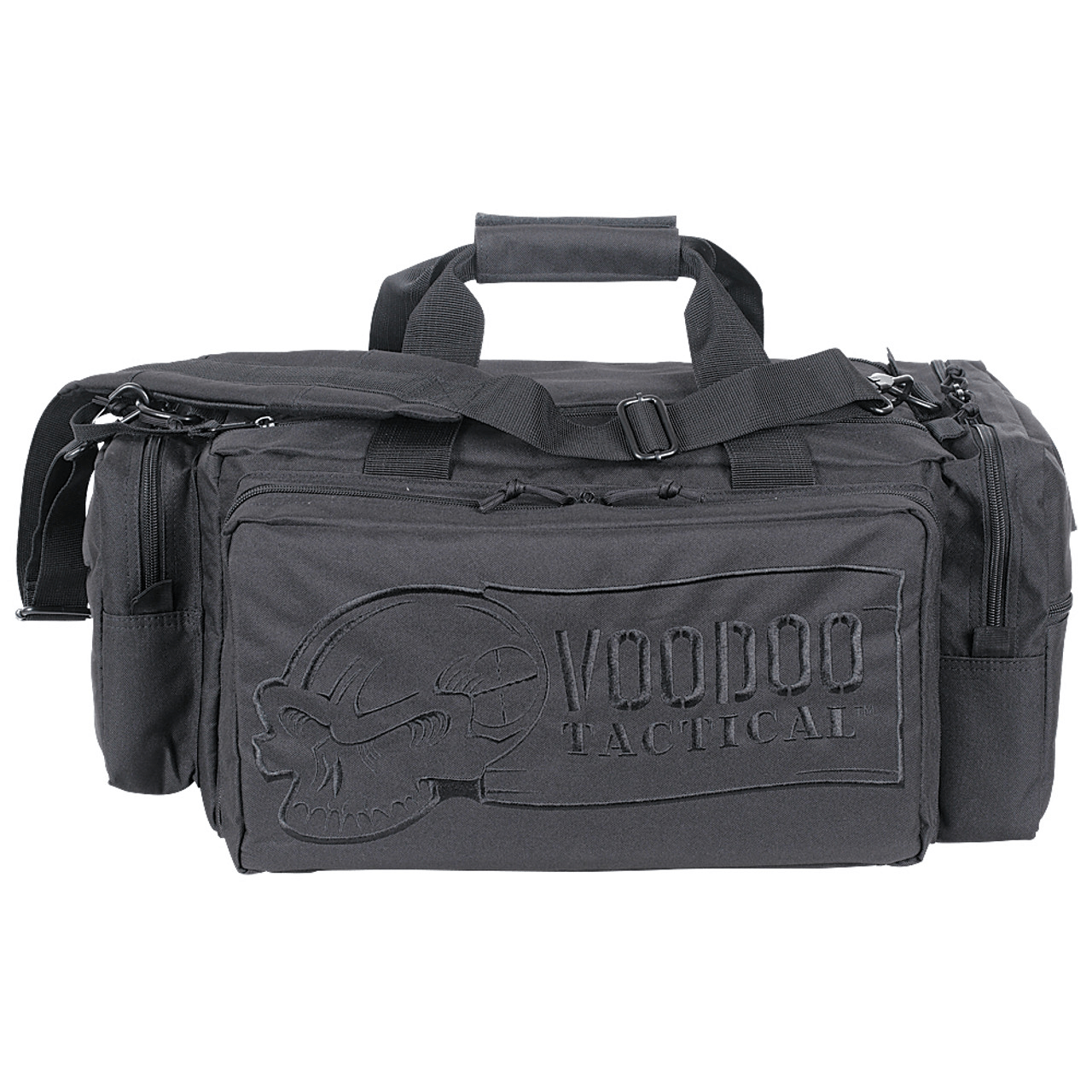 Voodoo Tactical Liberty Backpack in sleek black design, featuring logo and multiple compartments for secure gear storage.