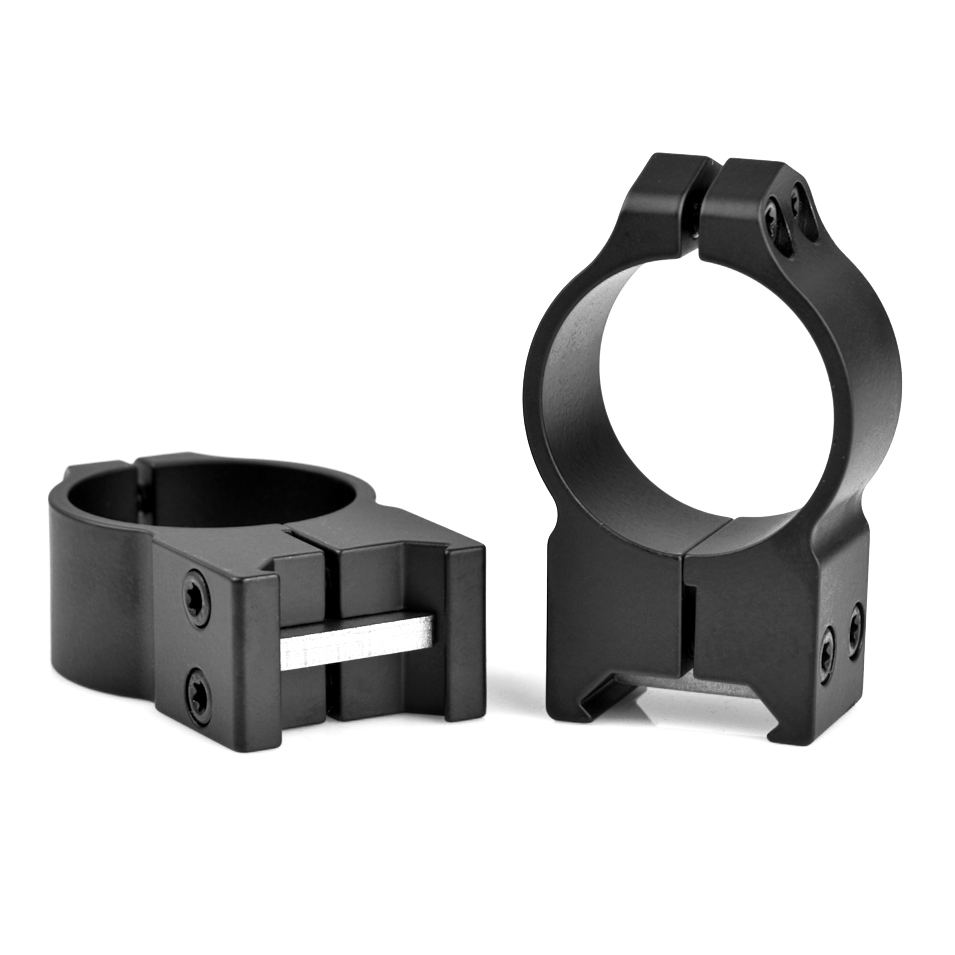 Warne 30mm high matte scope rings showcasing robust design and strong holding power for secure mounting.
