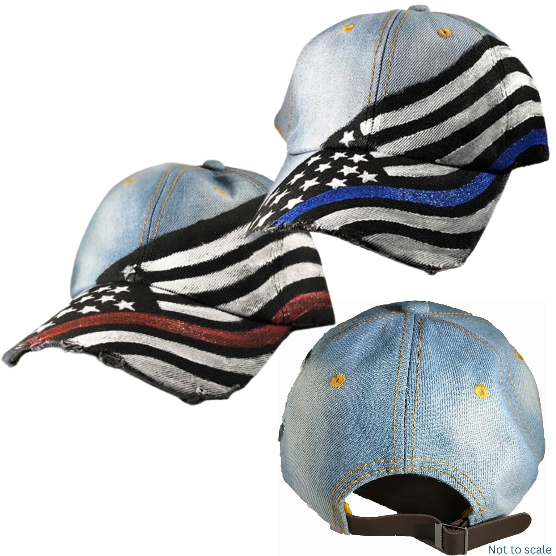 Women's Hand Painted - Thin Blue Line or Thin Red Line Flag Ball Cap - WCUniforms