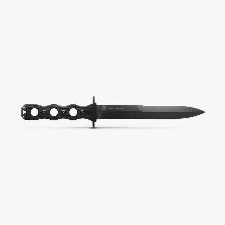 Black knife with decorative handle on a white background