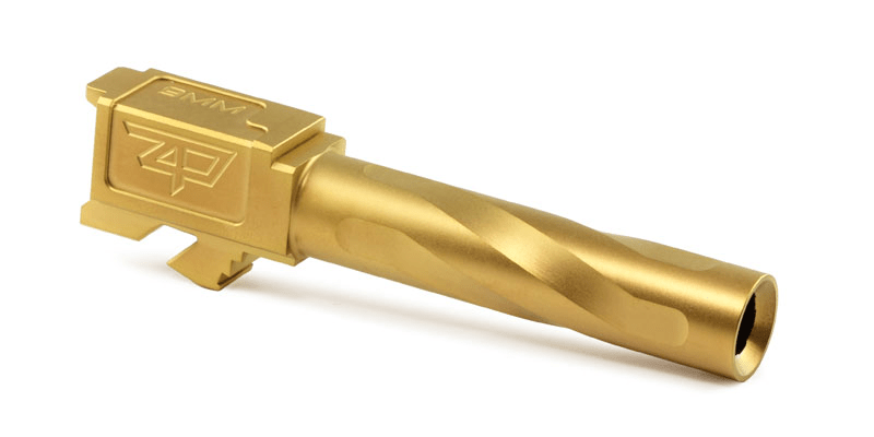 Zaffiri Precision G19 Gen 1-4 Barrel in Titanium Nitride (TiN) Gold finish for Glock 19 match grade performance.