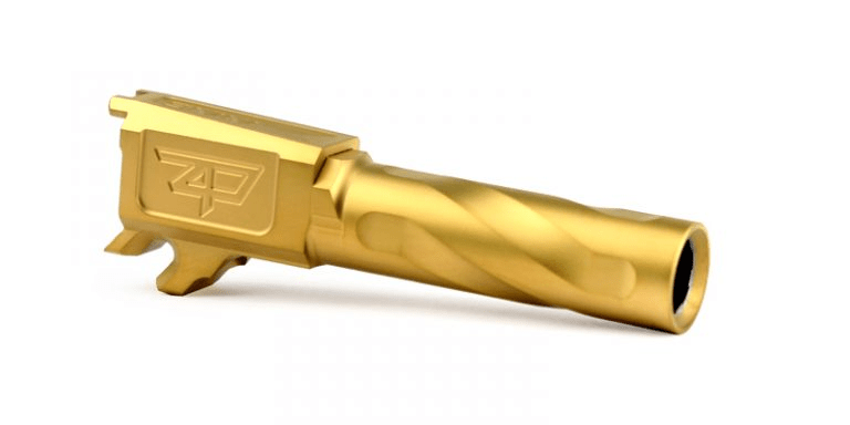 Zaffiri Precision P365 Barrel in Titanium Nitride finish, showcasing a sleek and polished drop-in design for enhanced performance.