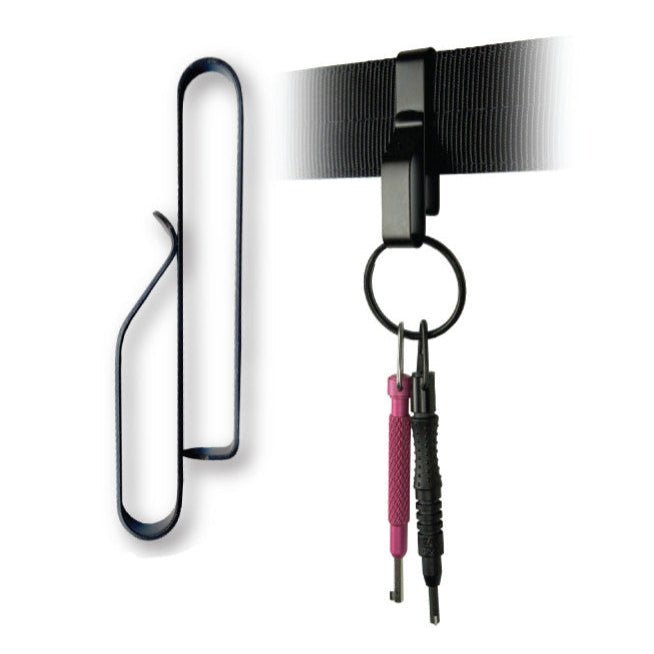 Zak Tool ZT52 Low Profile Key Ring Holder for 2.25-inch duty belts in black stainless steel, ideal for law enforcement and EMS professionals