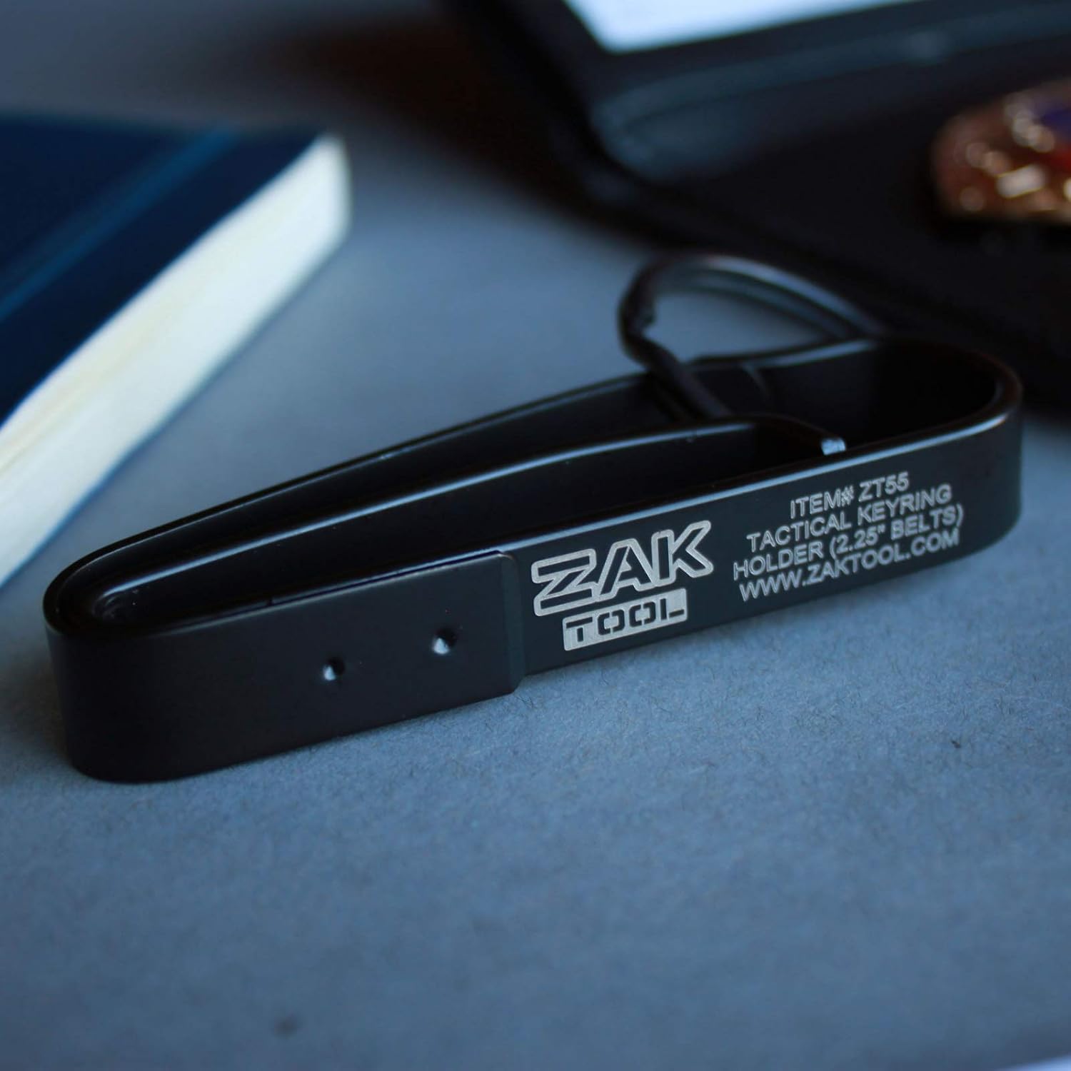 Zak Tool ZT55 key ring holder showing engraved item number and 2.25 inch belt fit