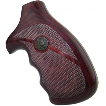 Pachmayr Renegade Deluxe Wood Laminate Revolver Grips S&amp;W J-Frame Round Butt Revolver Checkered Cut Panels Rosewood 63000 - Shooting Accessories