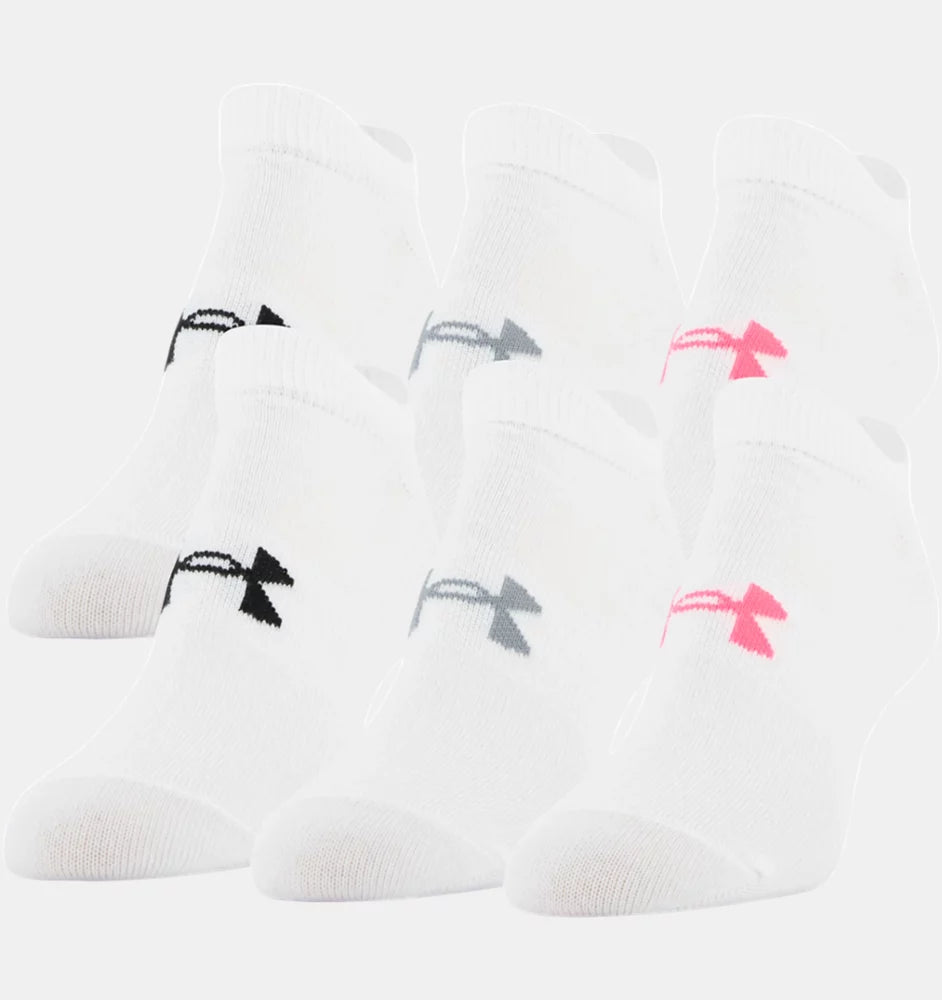 Under Armour Women's UA Essential No-Show Socks 6-Pack 1332943 - White/Pink, L