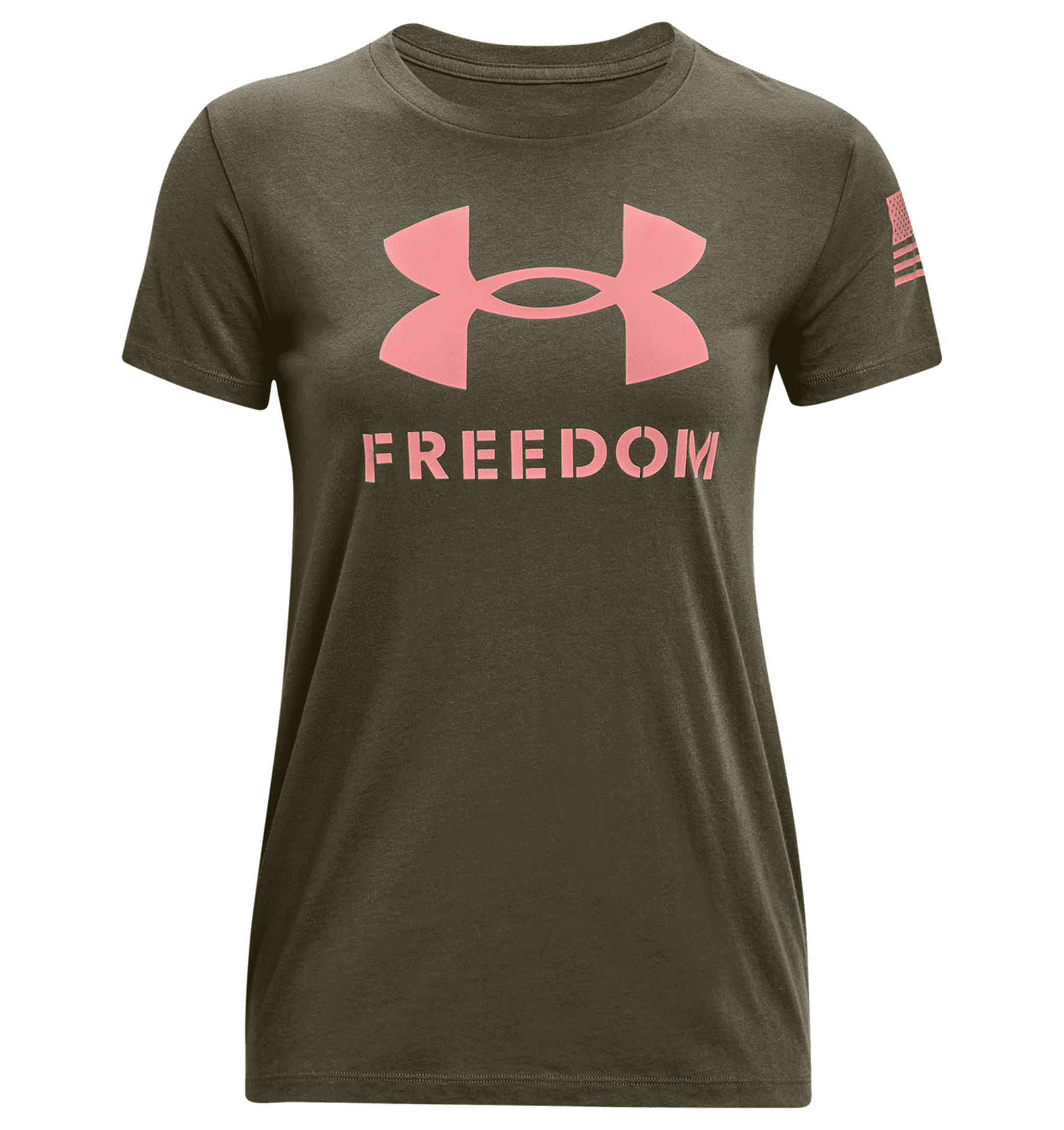 Under Armour Women's UA Freedom Logo T-Shirt 1370815 - Marine OD Green/Pink, 2XL