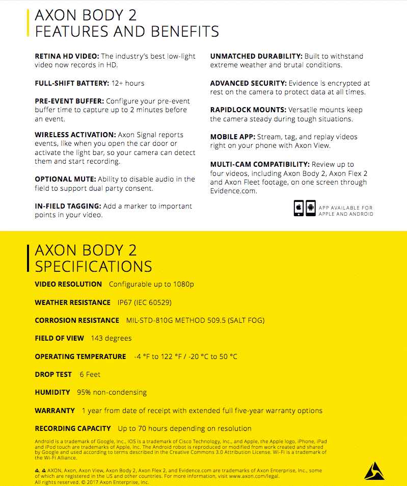 AXON Body 2 - Body Camera by Axon Taser - (No Evidence.com Subscription Required) - Cameras