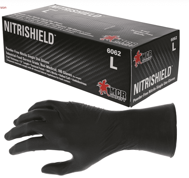 MCR Safety Nitri-Stealth Black 6 Mil Nitrile Disposable Gloves 6062 - Examination Gloves