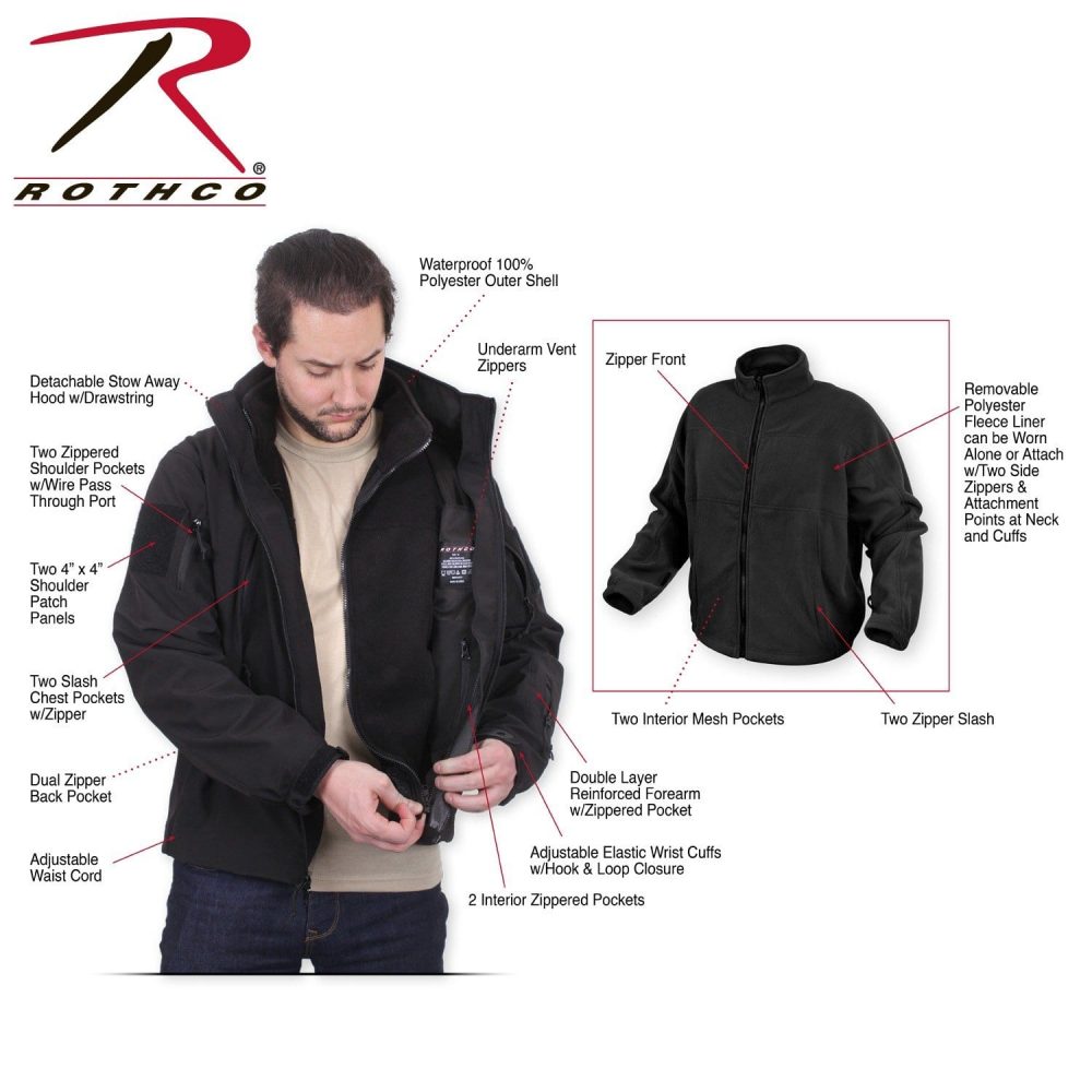 Rothco 3-in-1 Spec Ops Softshell Jacket (Black) - Softshell Jackets