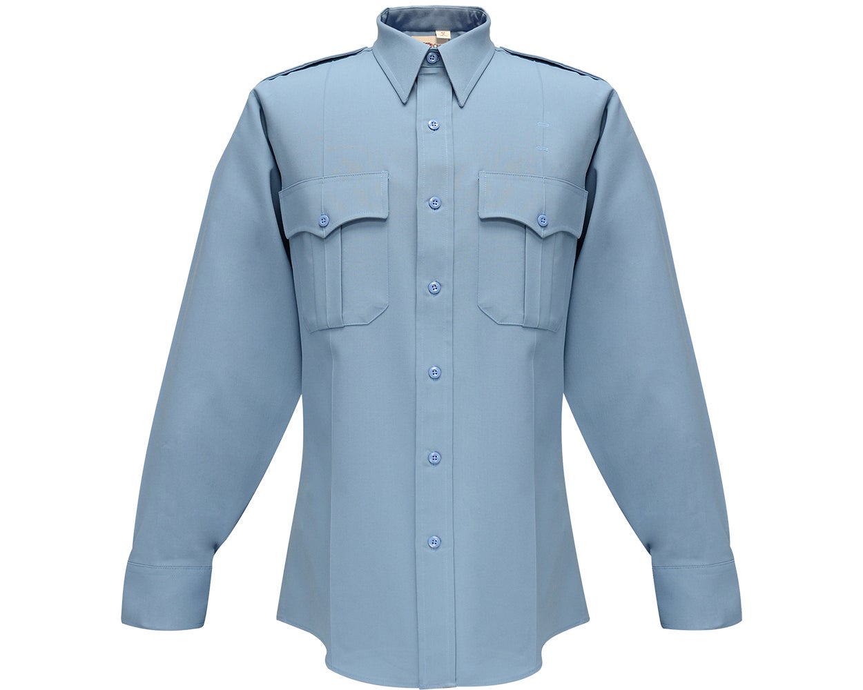 Flying Cross Deluxe Tropical 65% Poly/35% Rayon Long Sleeve Uniform Shirt with Pleated Pockets 45W66 - Medium Blue, 14-14.5 x 34-35
