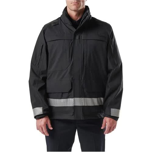5.11 Tactical Responder Parka 2.0 in black, featuring reflective details for high visibility and weather protection.