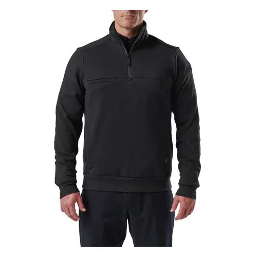 5.11 Tactical Job Shirt 1/4 Zip 2.0 in black, featuring durable fleece and Break-Through pocket for utility and comfort.