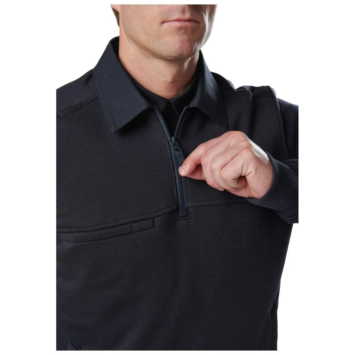 Center-front zipper and two-piece collar on the 5.11 Canvas 2.0 job shirt