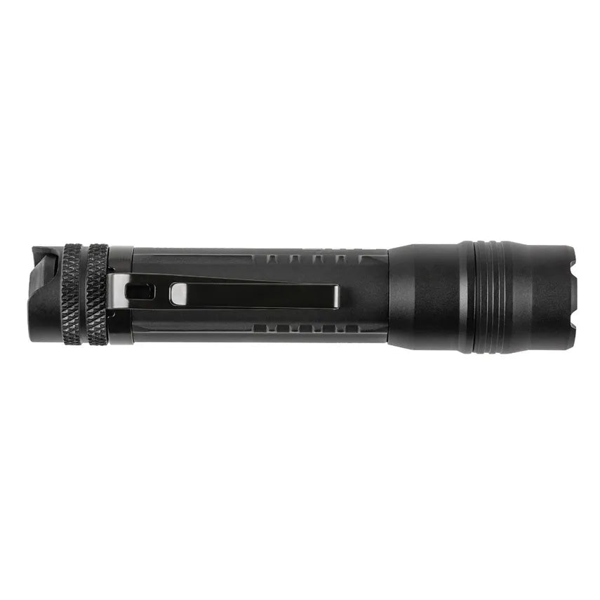 Clip side of the 5.11 Rapid PL 1AA flashlight showing the removable pocket clip