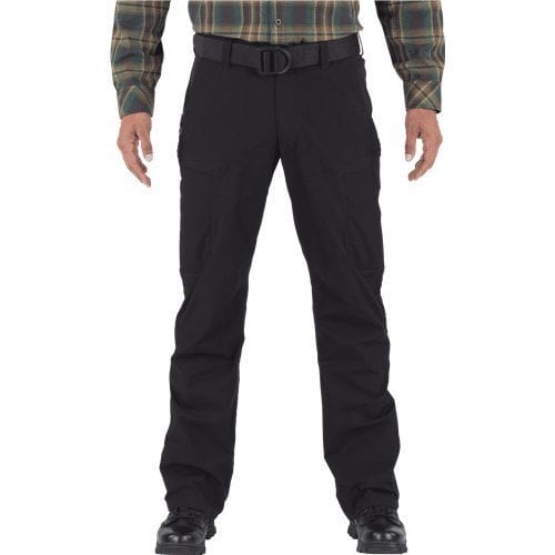 5.11 Tactical Apex Pant 74434 in Black, front view worn with a tactical belt