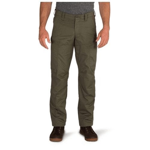5.11 Tactical Apex Pant in green, front view of the stretch canvas cargo pant