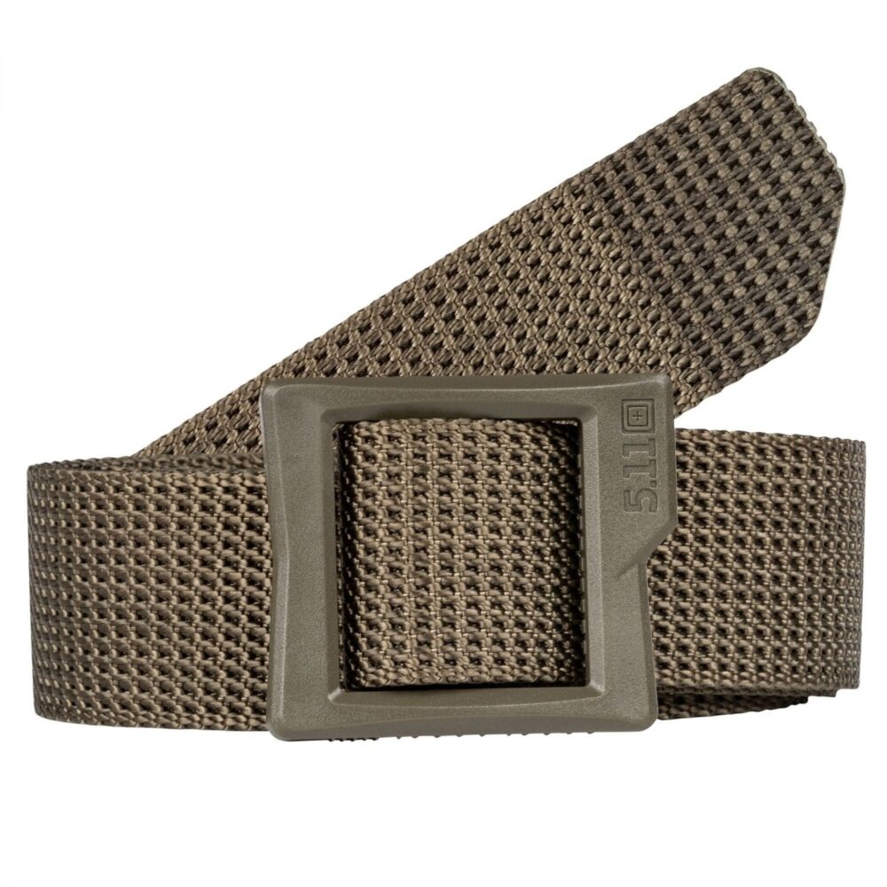 5.11 Tactical TDU Low Pro Belt in Ranger Green, front view of buckle and webbing
