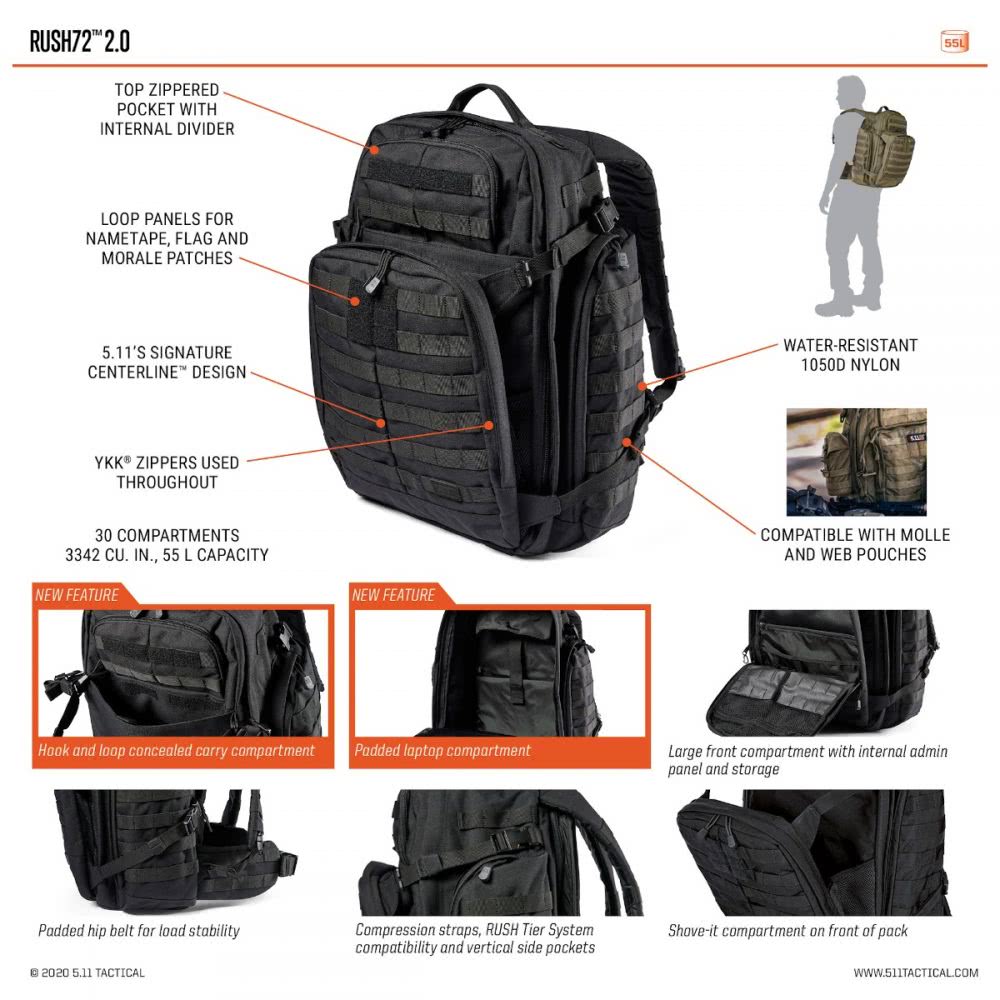 5.11 Tactical Rush72™ 2.0 Backpack 55L 56565 - Bags &amp; Packs