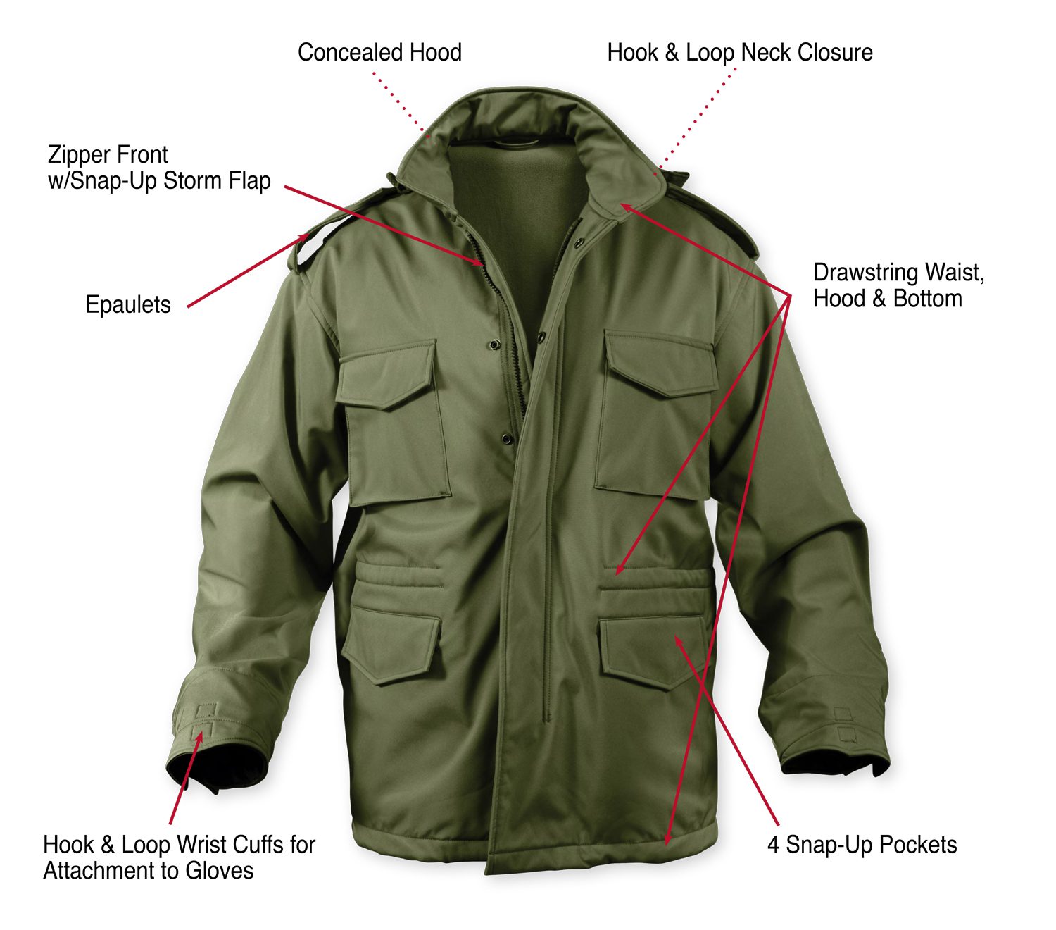 Rothco Soft Shell Tactical M-65 Field Jacket Olive Drab 5744 - Softshell Jackets