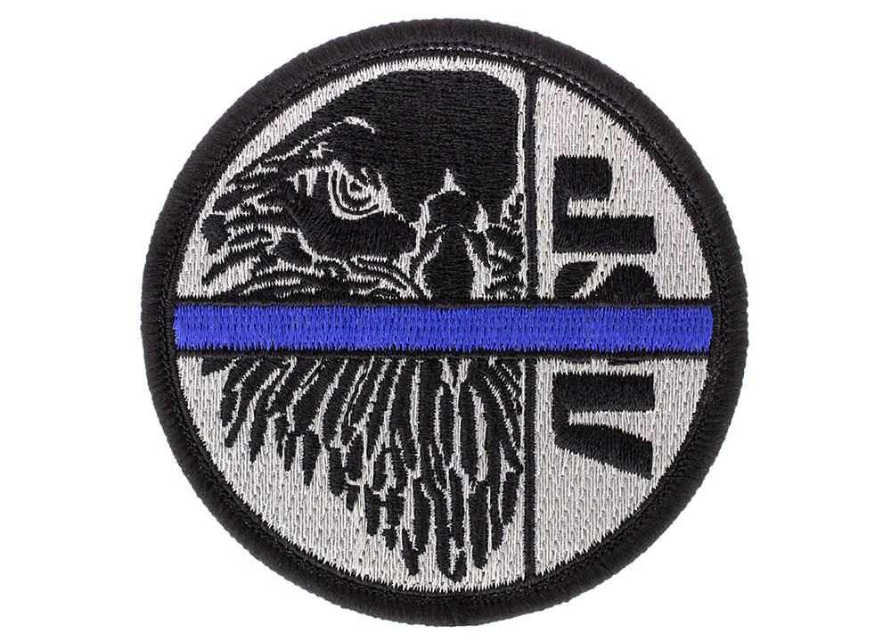 ASP Blue Line Patches - Black & Silver, Iron On