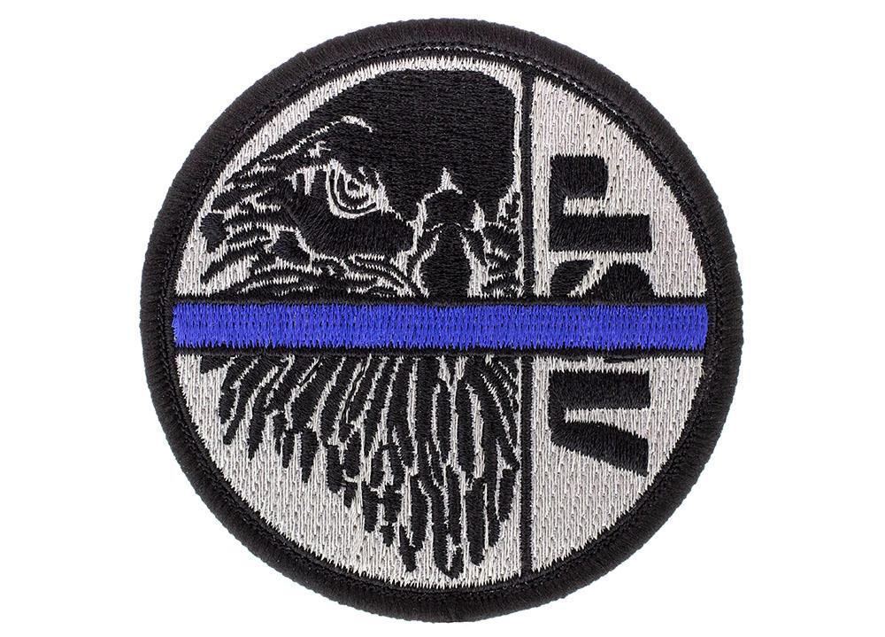 ASP Blue Line Patches - Black &amp; Silver, Velcro